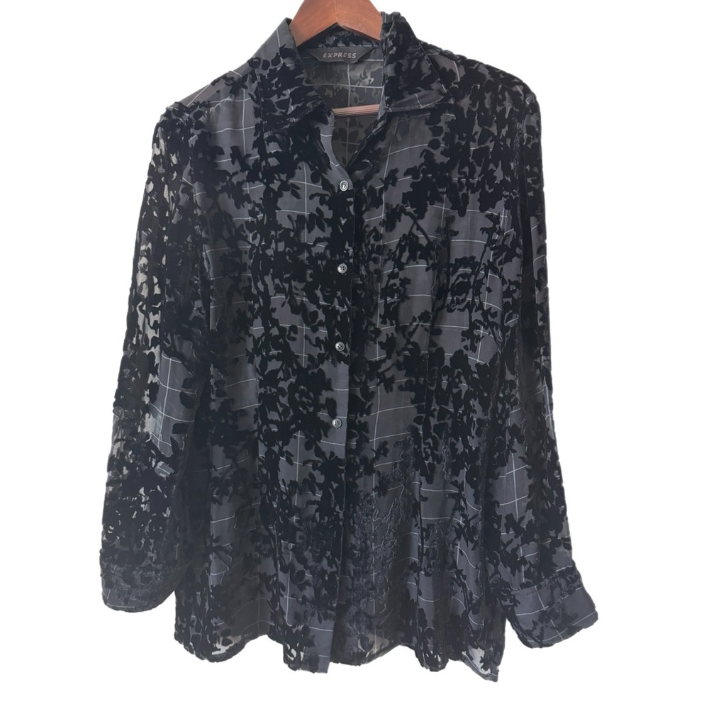 EXPRESS Burnout Velvet Blouse Top Shirt Silk Blend Grunge Goth Witchy Sz M